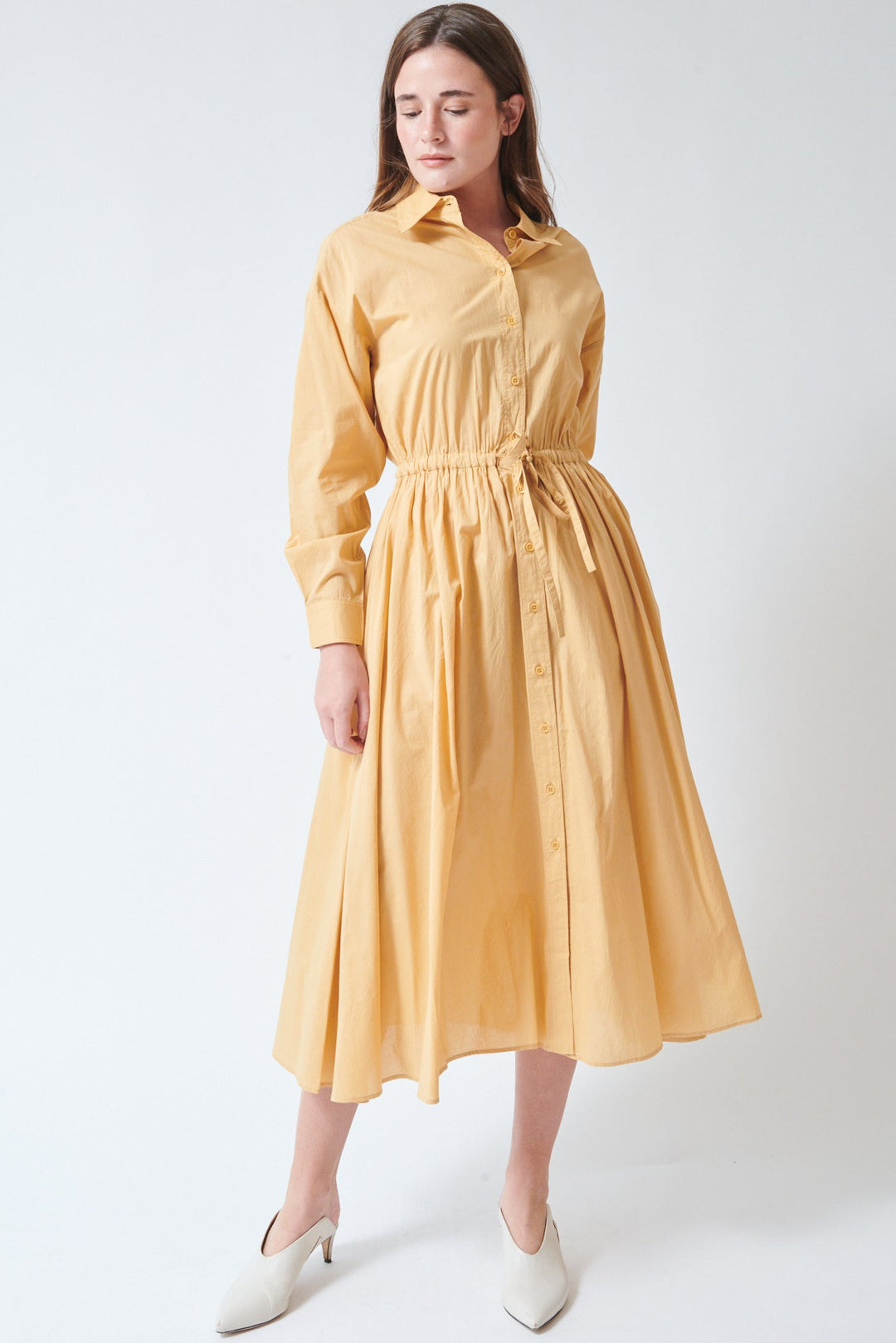 Julia wearing Apiece Apart Priska Shirt Dress front view