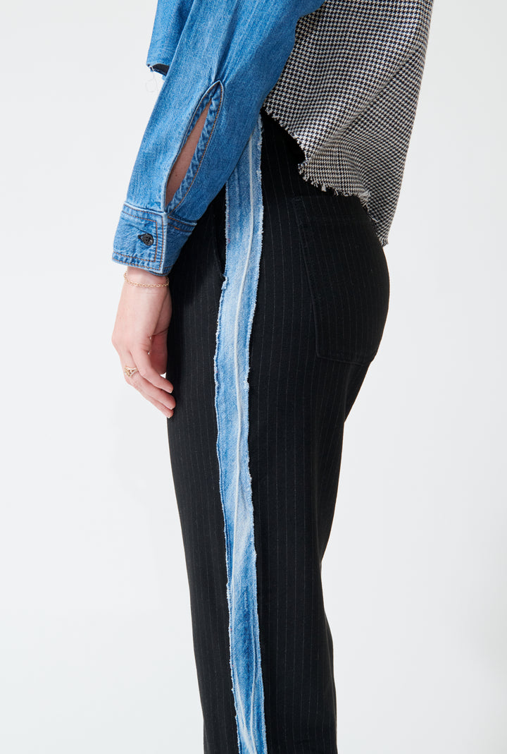 Madi wearing ASKK NY Tomboy Tuxedo Pant side/detail view