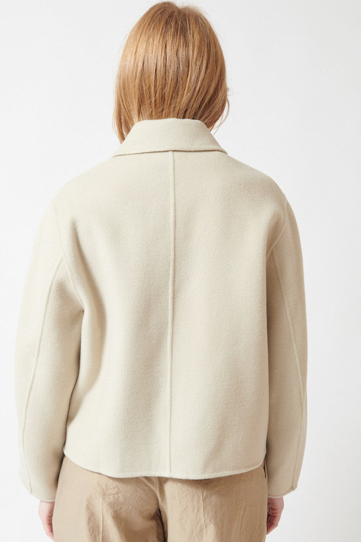Waverly wearing Soeur Double Faced Wool Gyoda Short Coat rear view