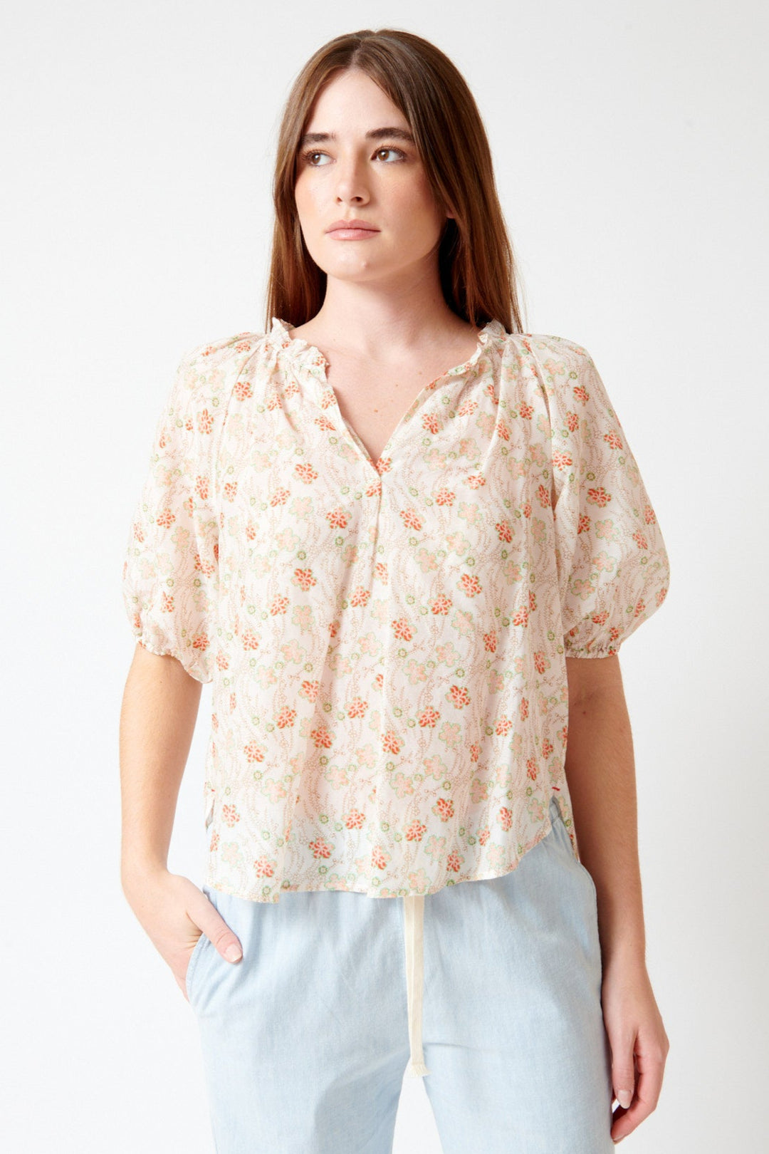 Julia wearing Xirena Jules Shirt front view