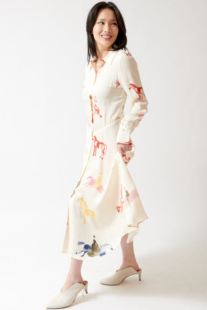 Lilly wearing Stine Goya Dry Viscose Front Placket Midi Polo Dress front view