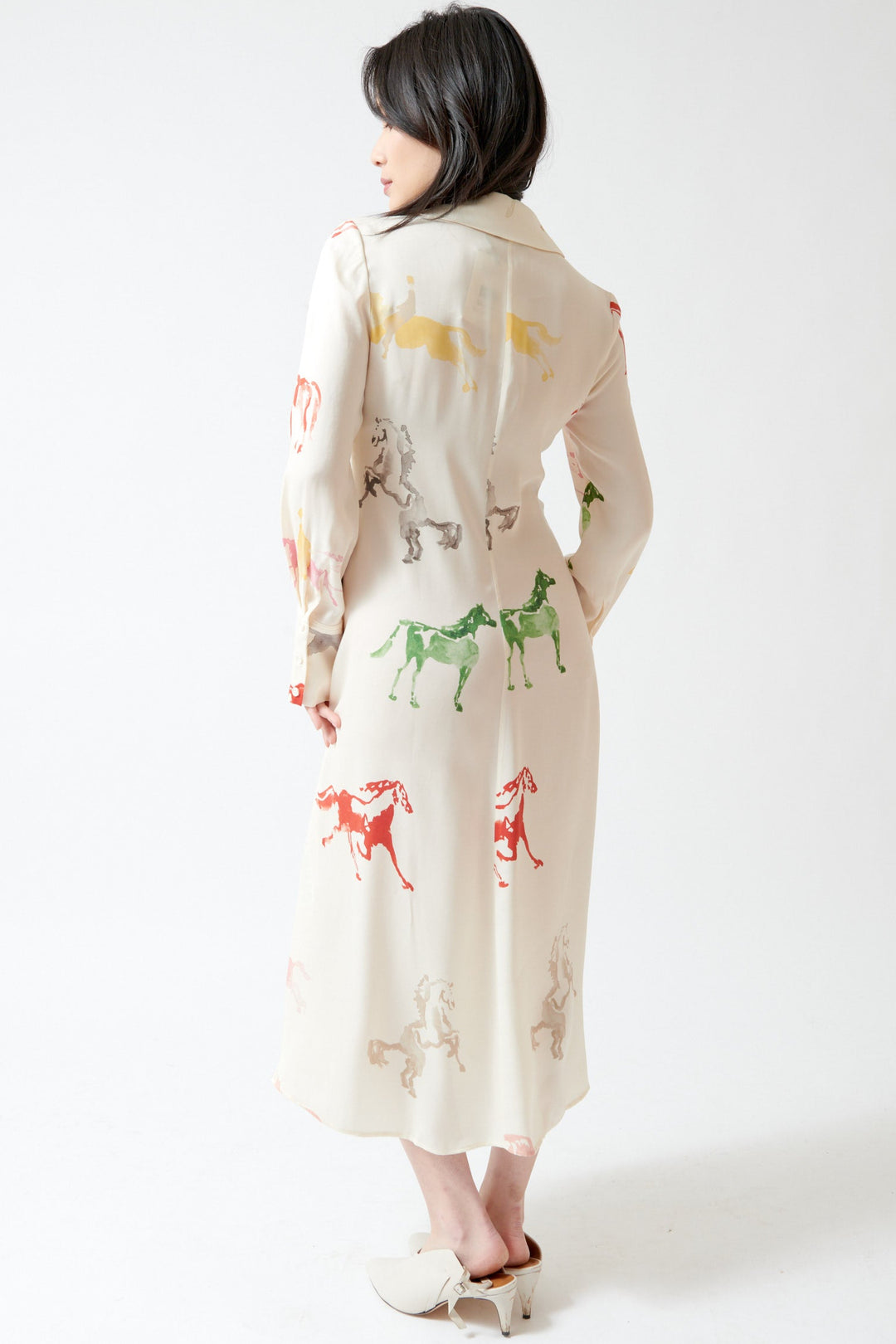 Lilly wearing Stine Goya Dry Viscose Front Placket Midi Polo Dress rear view