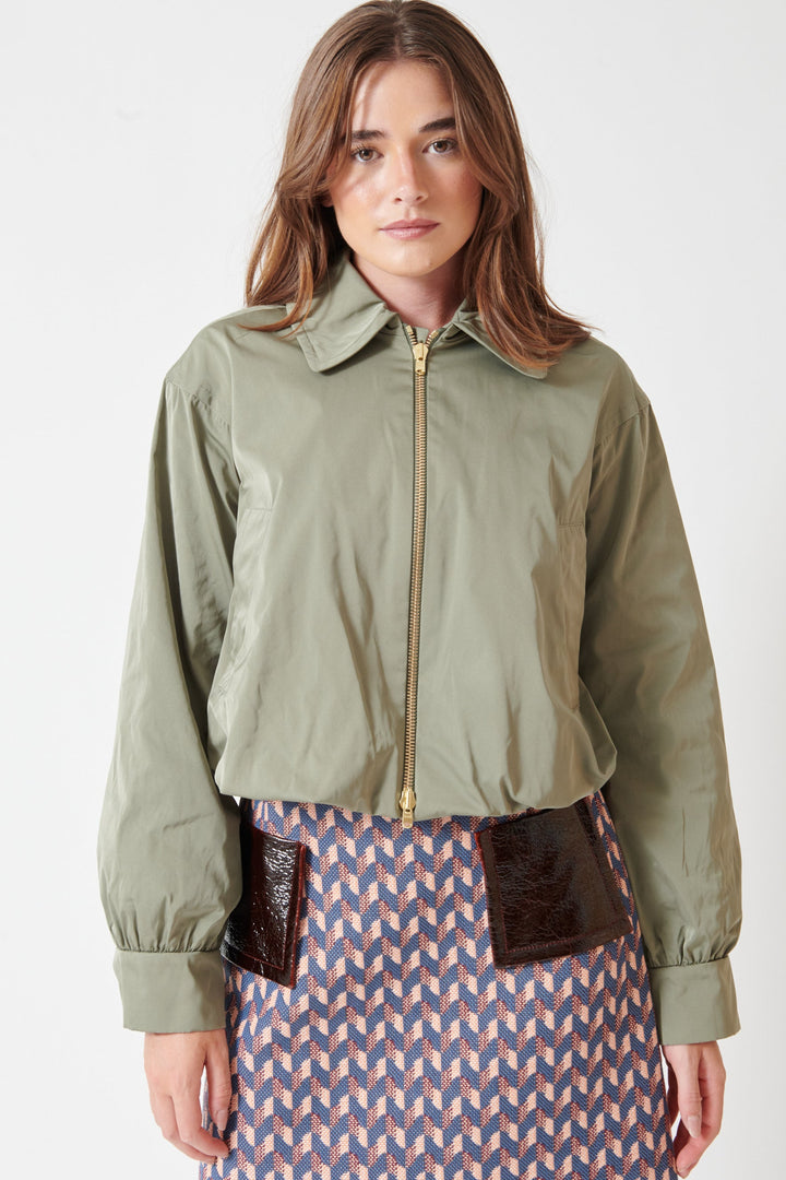 Julia wearing Odeeh Radzimir Jacket front view
