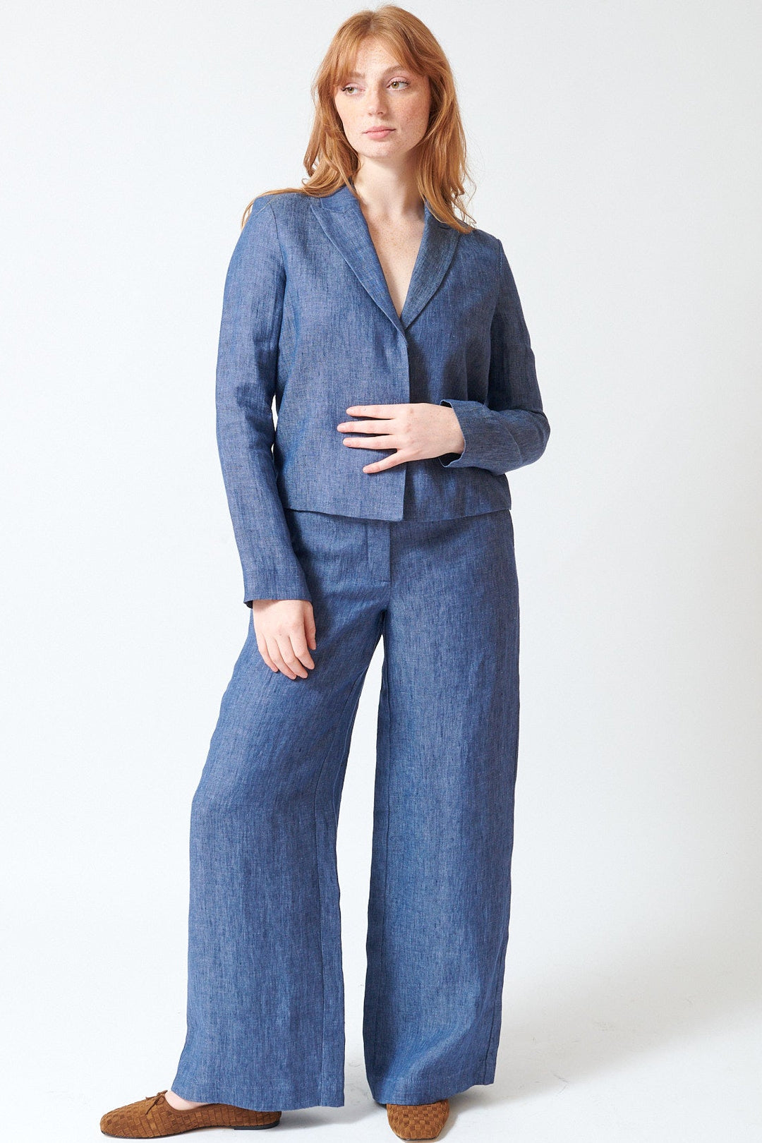 Waverly wearing TWP Dylan Pant front view