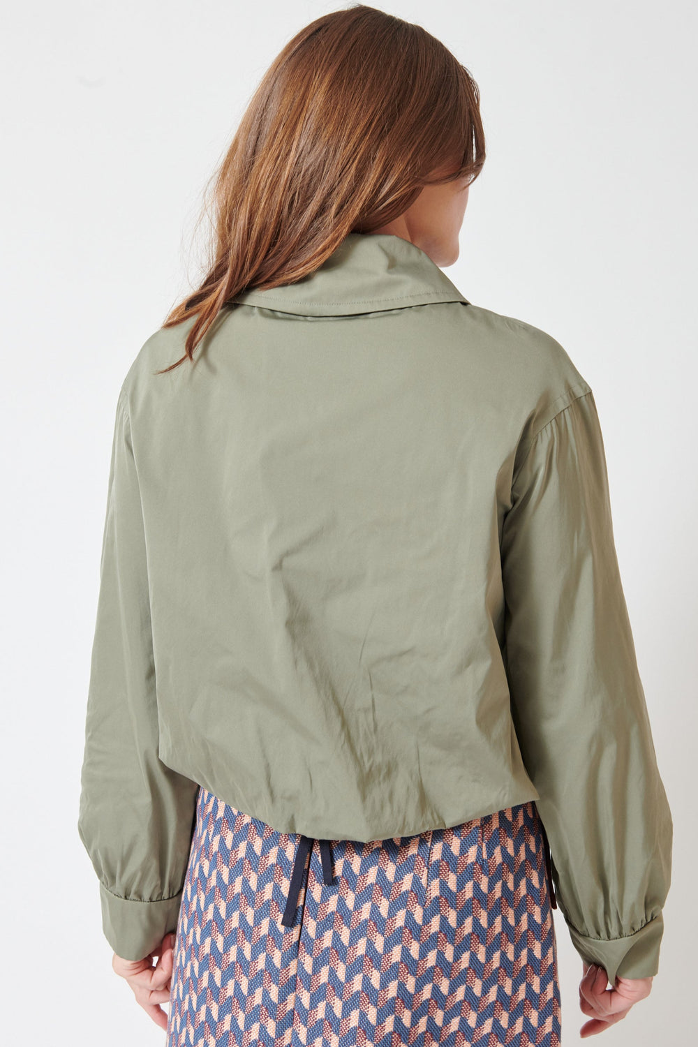 Julia wearing Odeeh Radzimir Jacket rear view