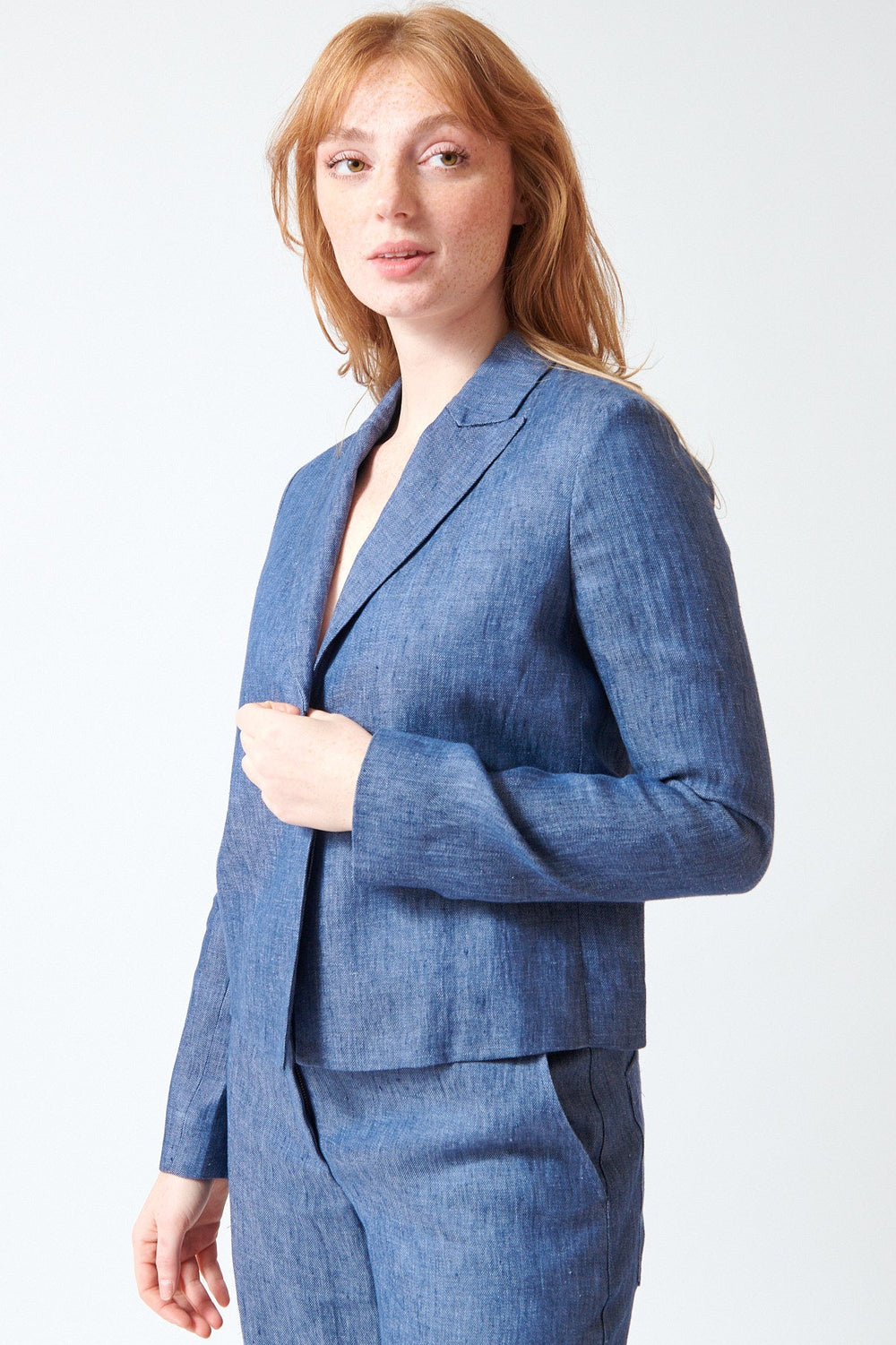 Waverly wearing TWP Lucy Jacket front view