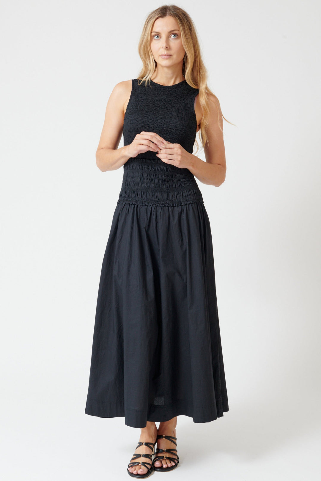 Mari wearing Apiece Apart Siempre Tank Maxi Dress front view