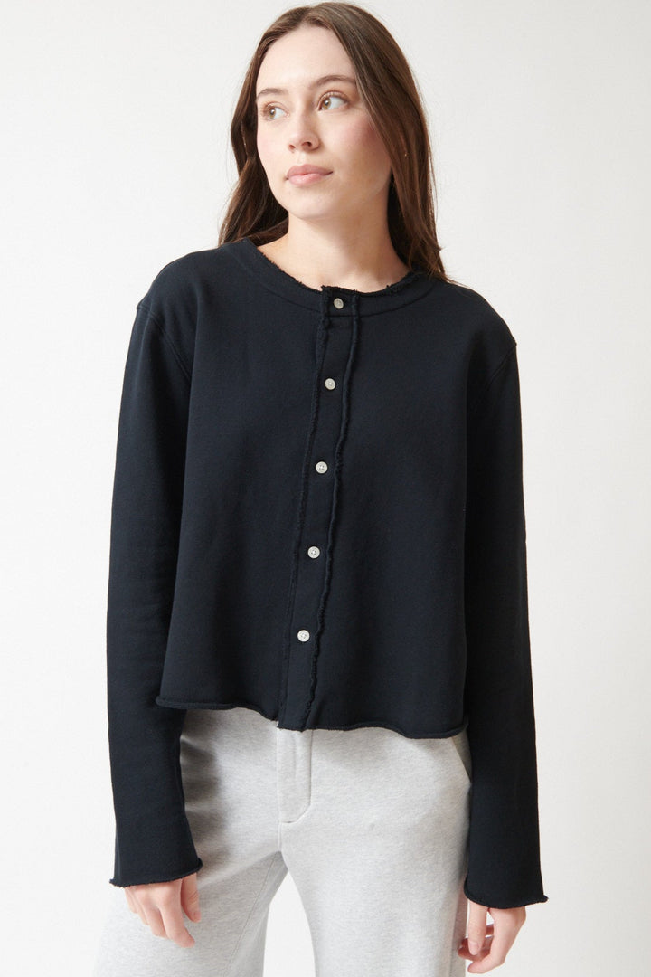 Angela wearing Frank & Eileen Jackie TF Cardigan front view