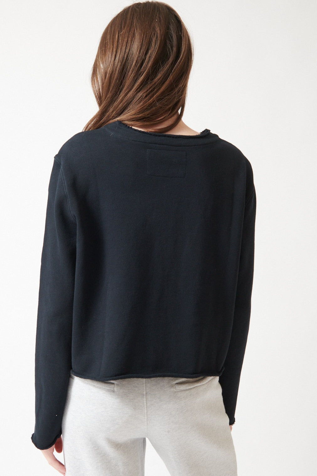 Angela wearing Frank & Eileen Jackie TF Cardigan rear view