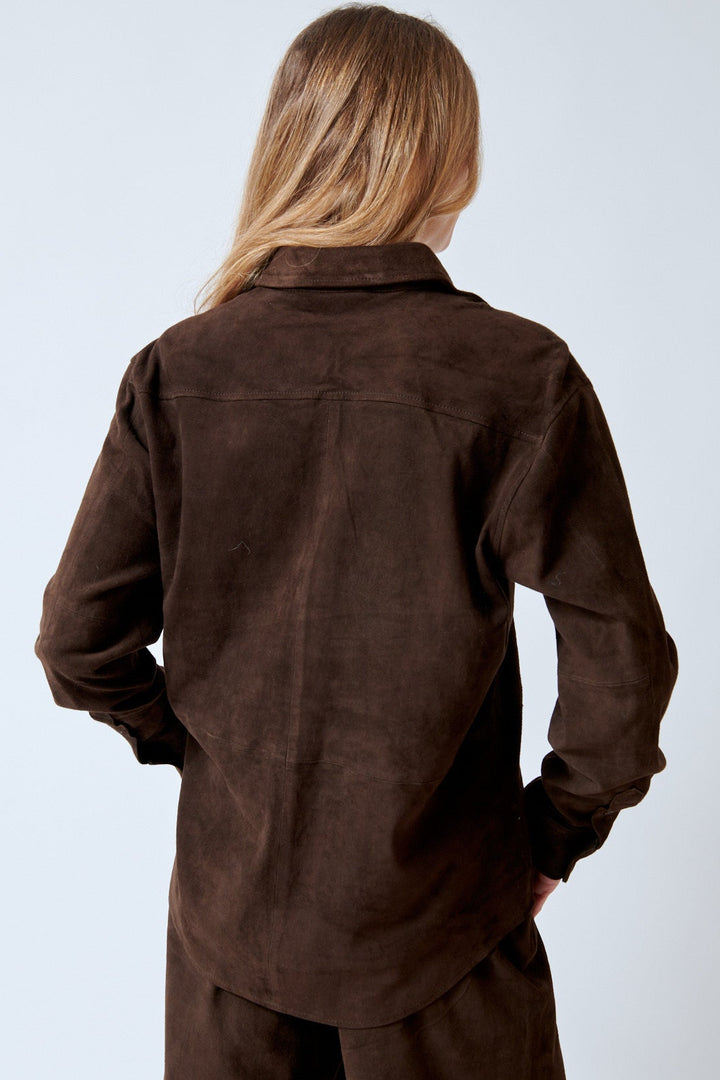 Mari wearing SPRWMN Elise Button Up Top rear view