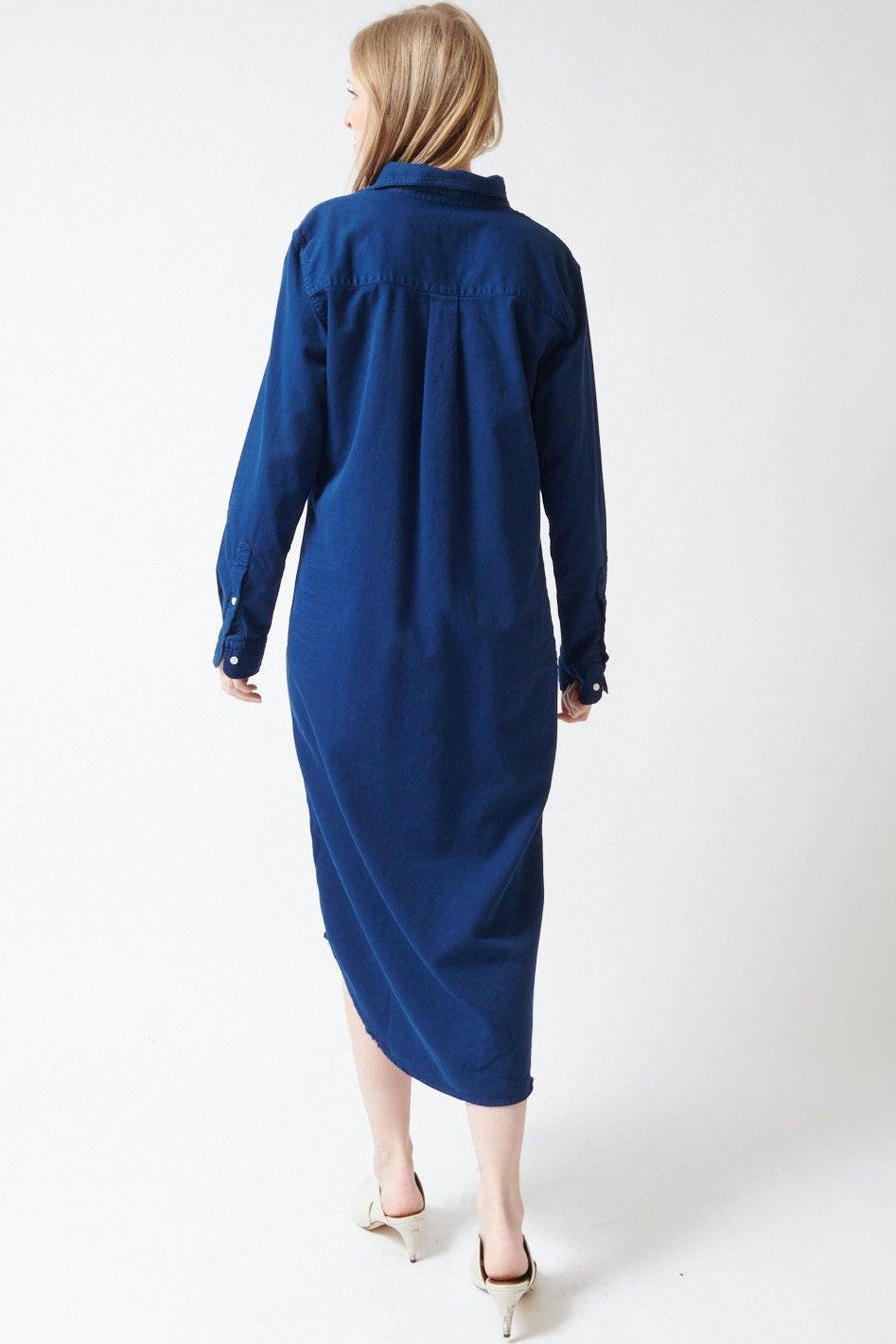 Madi wearing Frank & Eileen Rory Maxi Shirtdress rear view