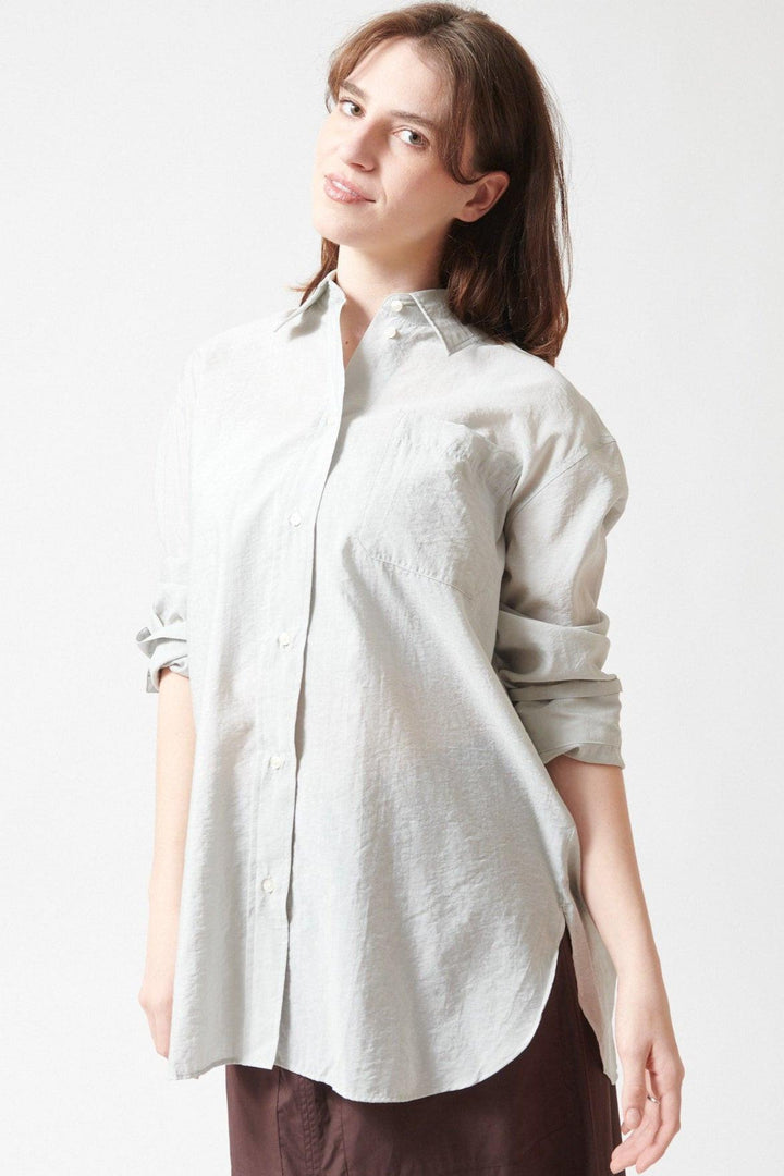 Sophie wearing Soeur Organic Cotton And Fluid Modal Francesca Shirt front view