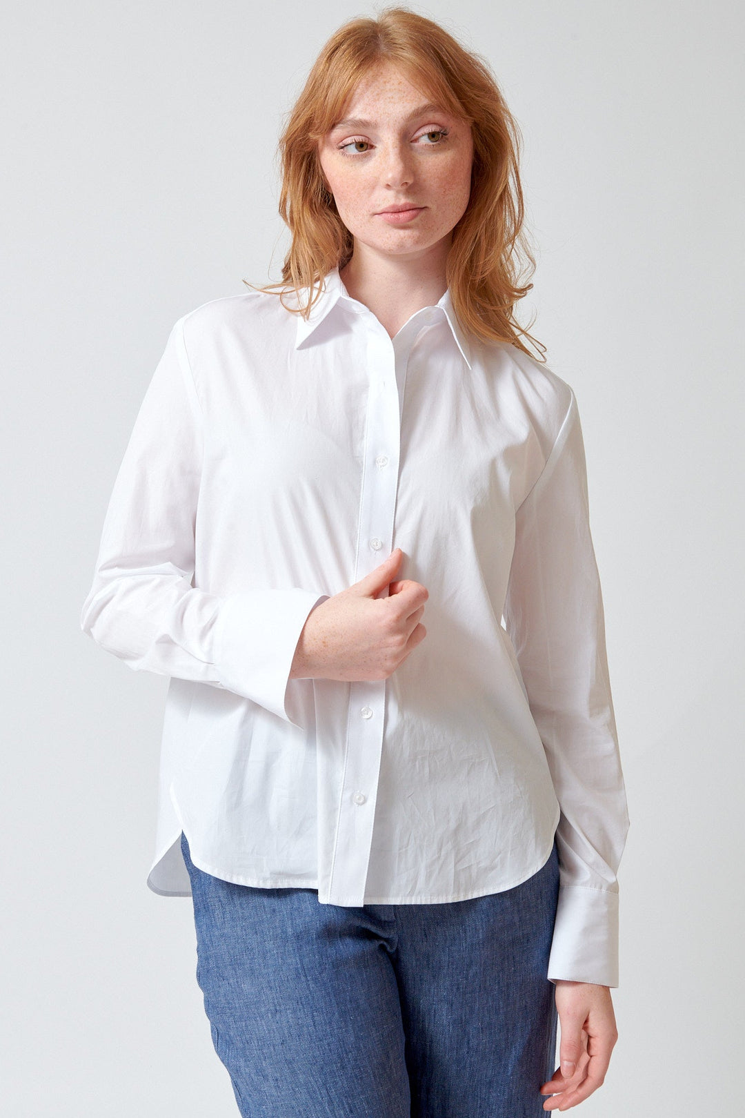 Waverly wearing TWP Possetti Blouse front view