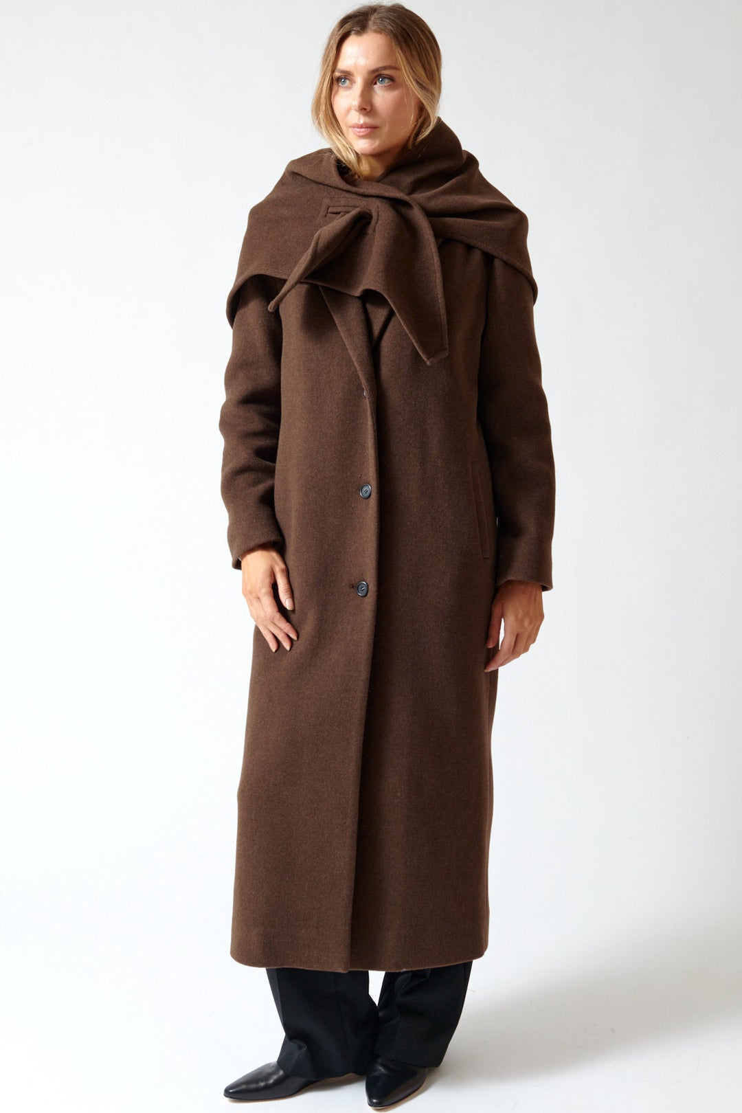 Mari wearing The Garment Clooney Man Coat x Scarf front view