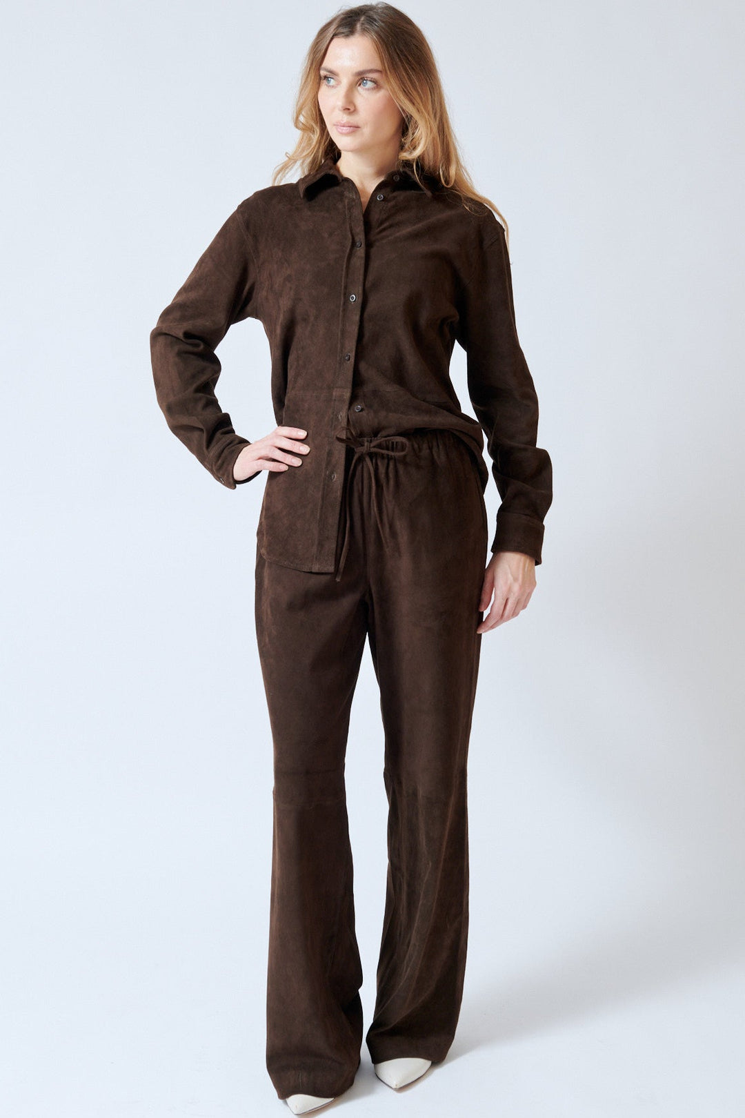 Mari wearing SPRWMN Kauai Pants front view