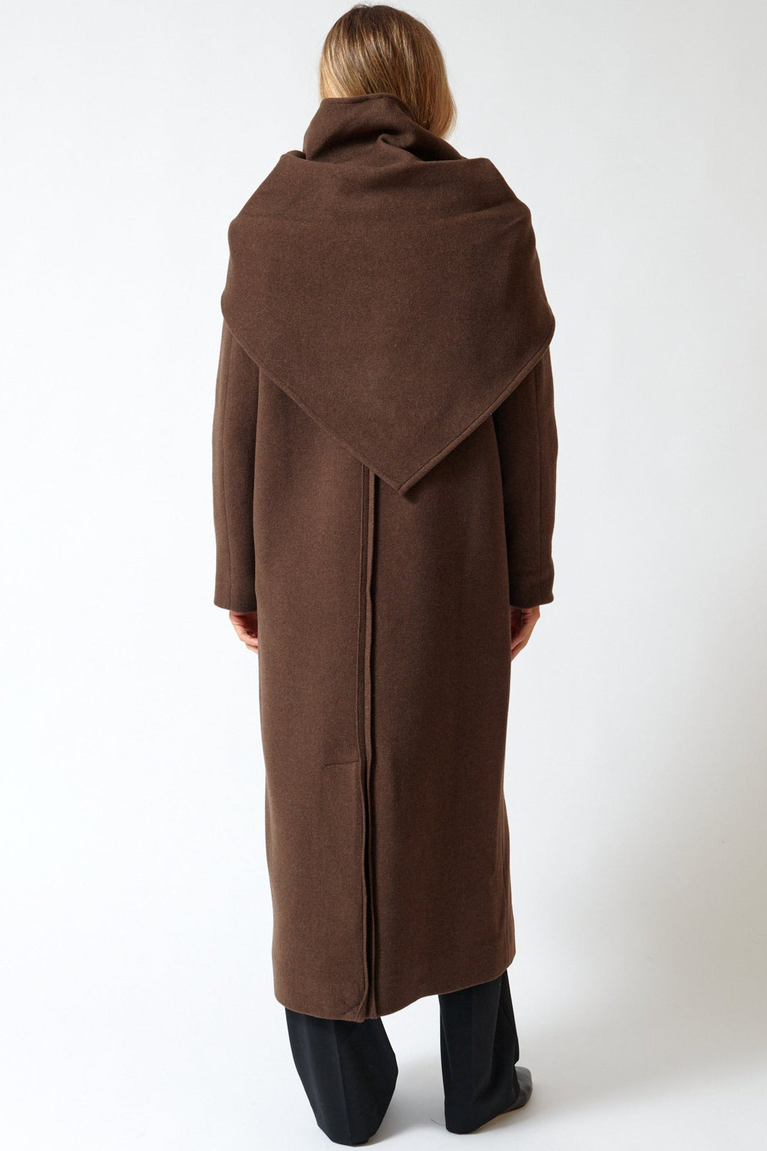 Mari wearing The Garment Clooney Man Coat x Scarf rear view