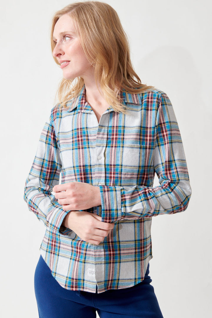 Madi wearing Frank & Eileen Barry Tailored Button Up Shirt front view