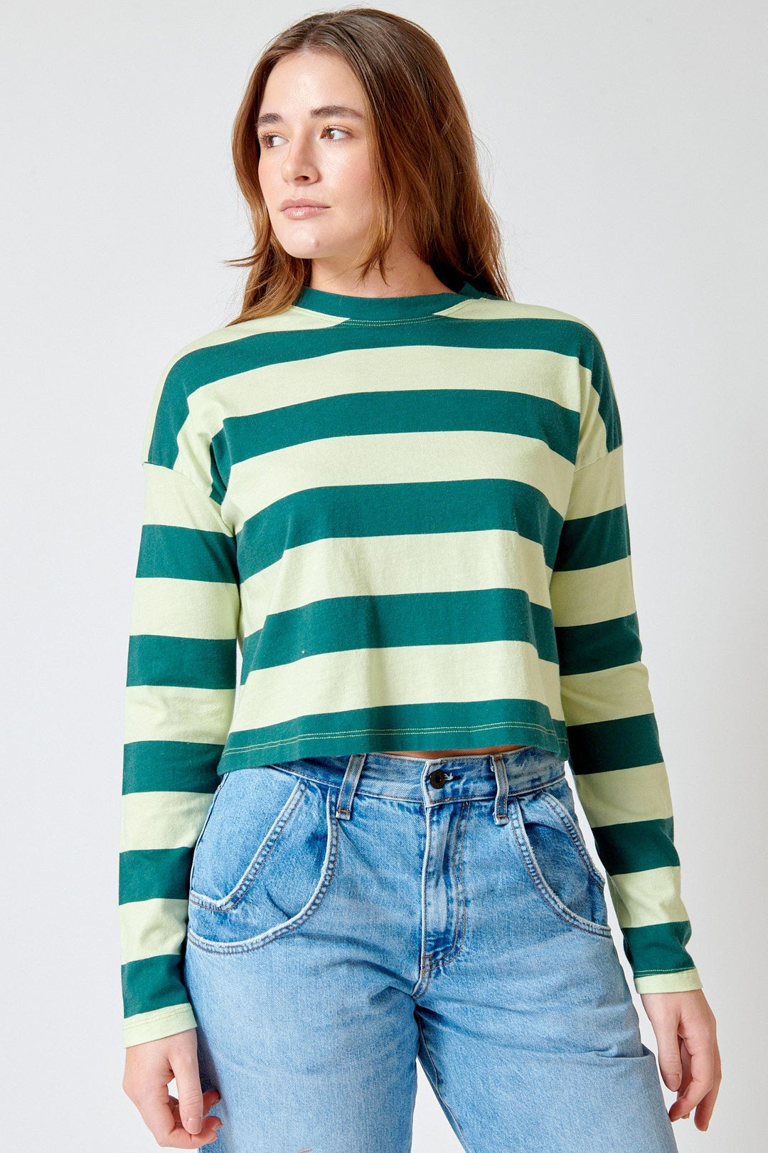 Julia wearing ASKK NY Crop Long Sleeve front view