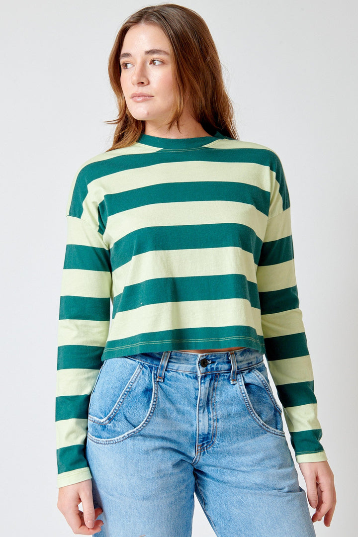 Julia wearing ASKK NY Crop Long Sleeve front view