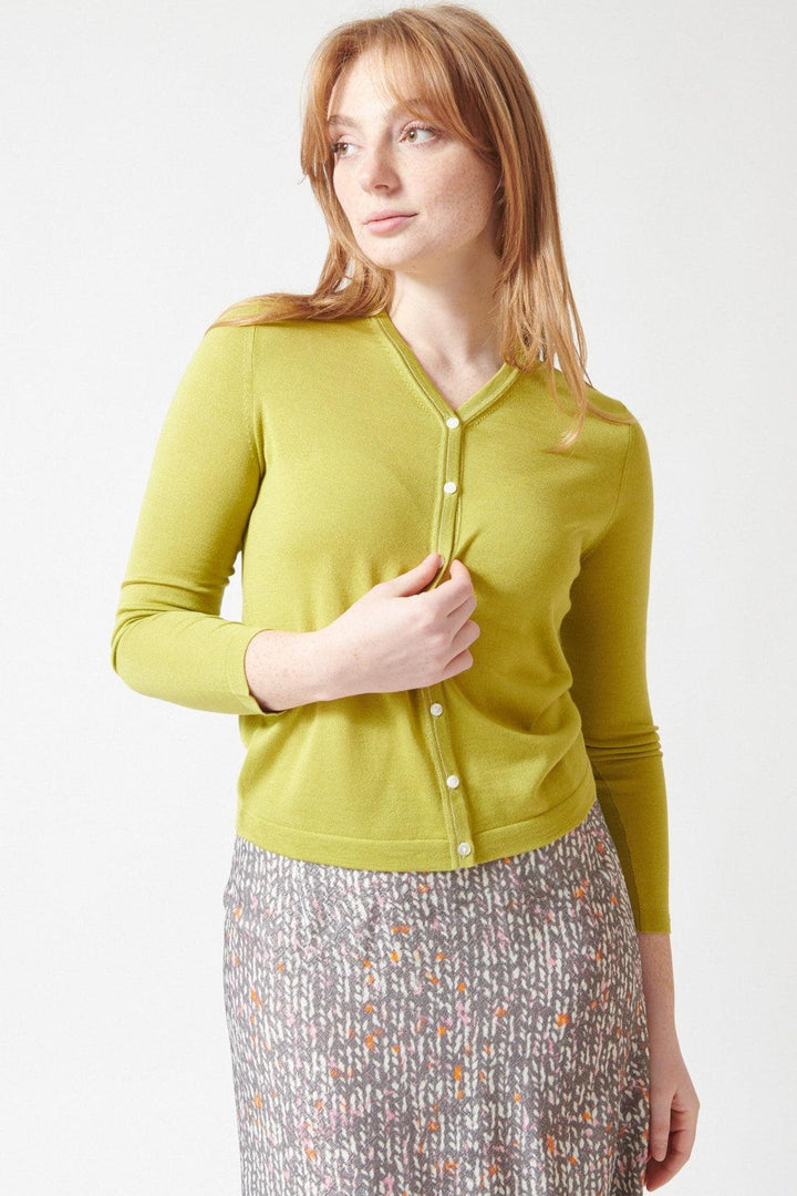 Waverly wearing 6397 Contrast Stitch Cardigan front view
