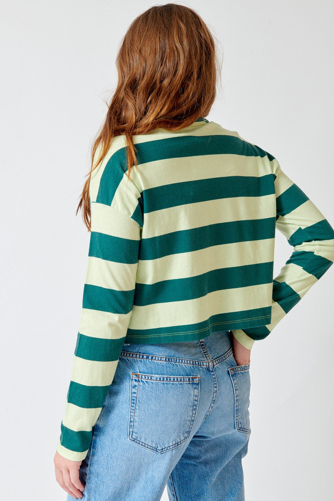 Julia wearing ASKK NY Crop Long Sleeve rear view