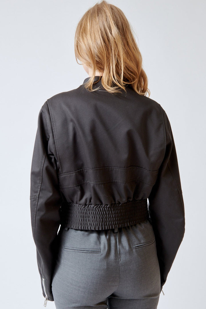 Madi wearing MM6 Maison Margiela Poly Cotton Twill Modern Bomber rear view