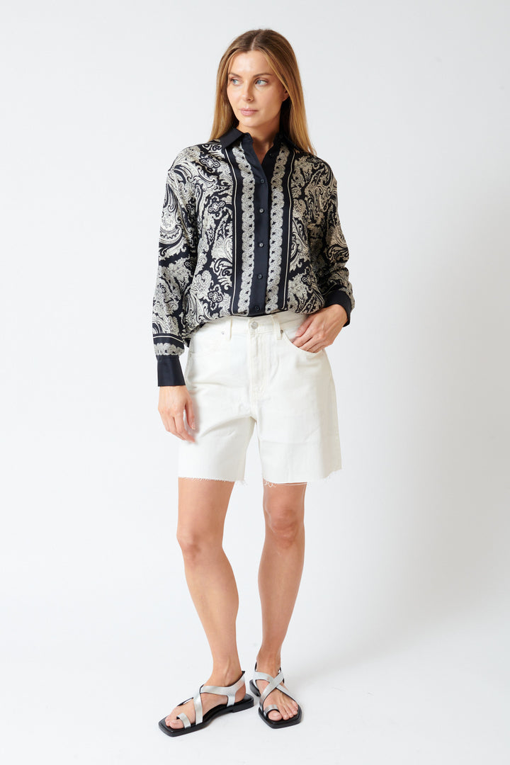 Mari wearing Nili Lotan Russel Denim Short front view