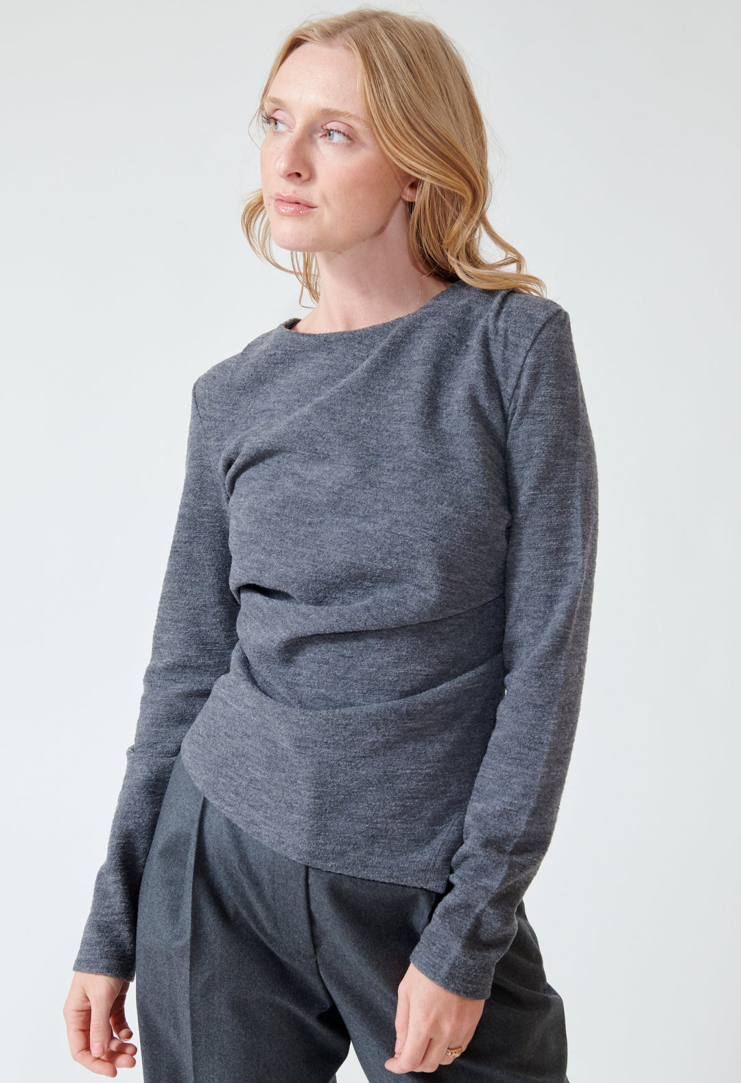 Madi wearing Róhe Reinvented Twisted Top front view