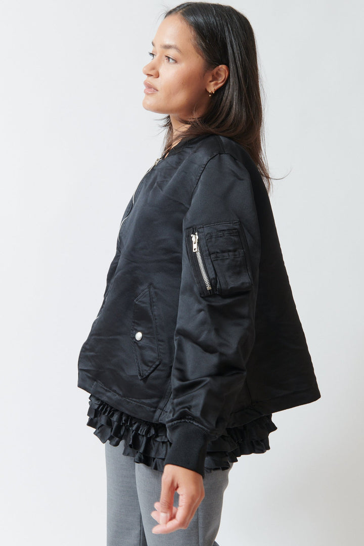 Amanda wearing Comme des Garçons Furbelow Jacket side view