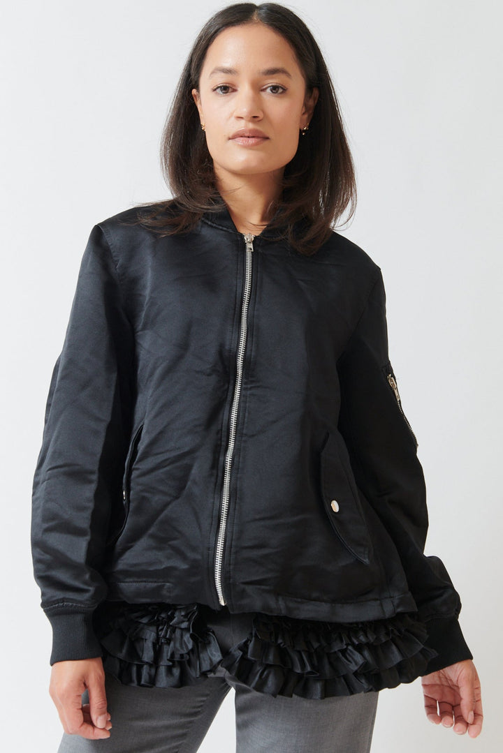 Amanda wearing Comme des Garçons Furbelow Jacket front view