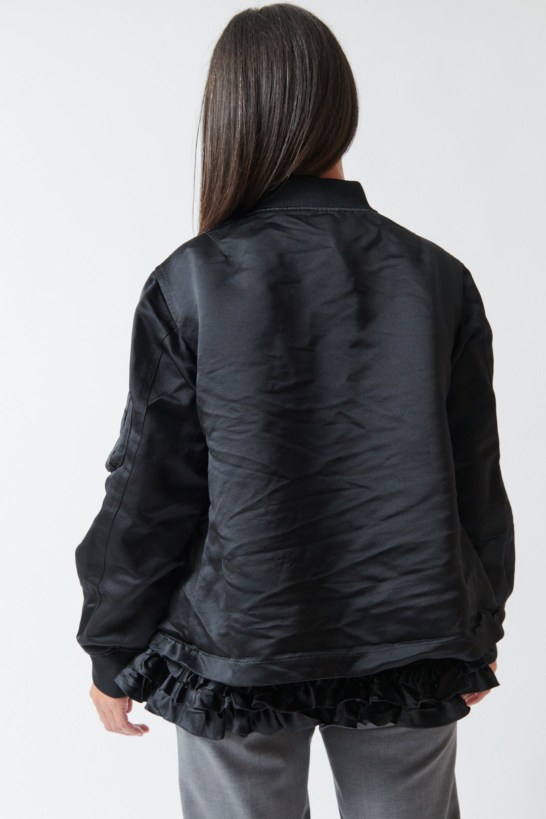 Amanda wearing Comme des Garçons Furbelow Jacket rear view