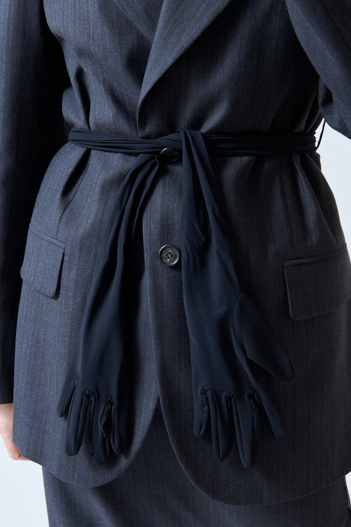 Mari wearing MM6 Maison Margiela No Glove No Love Jacket front/detail view