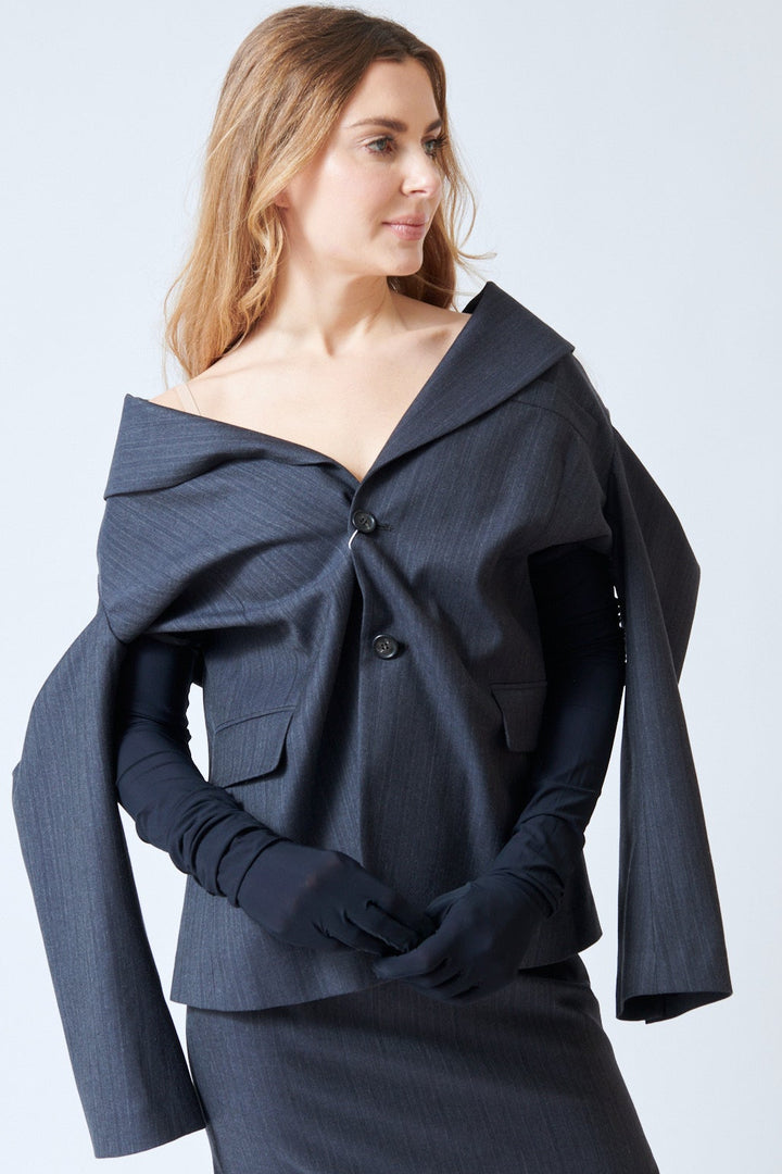 Mari wearing MM6 Maison Margiela No Glove No Love Jacket front view