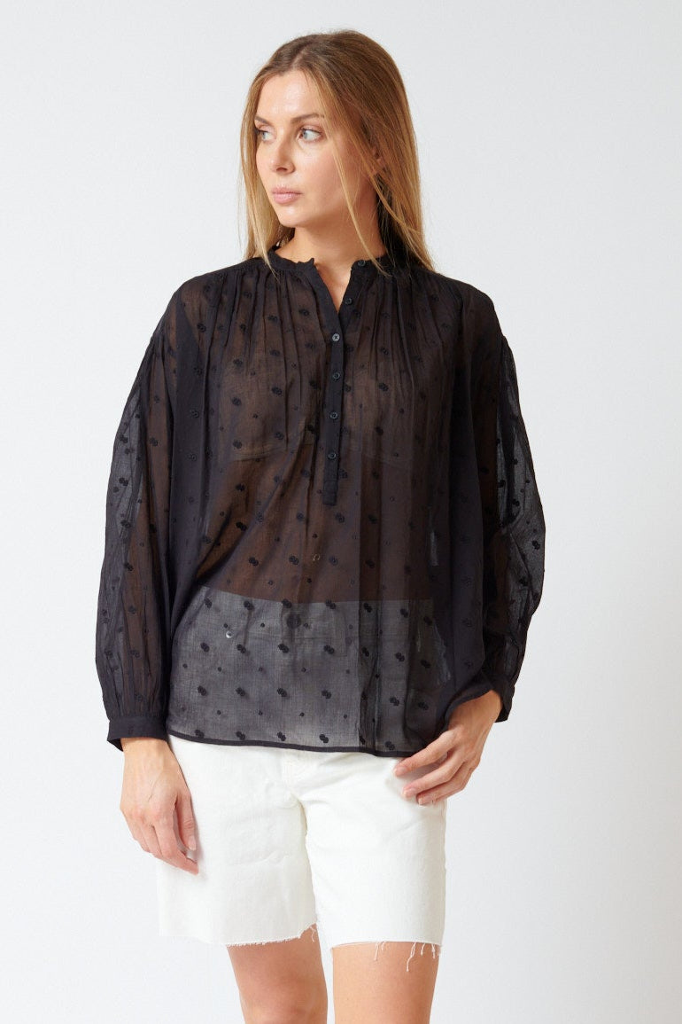 Mari wearing Nili Lotan Neville Blouse front view