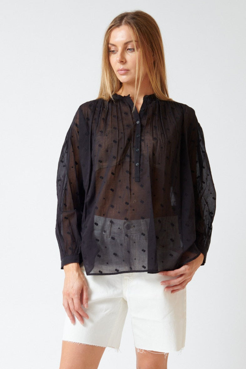 Mari wearing Nili Lotan Neville Blouse front view