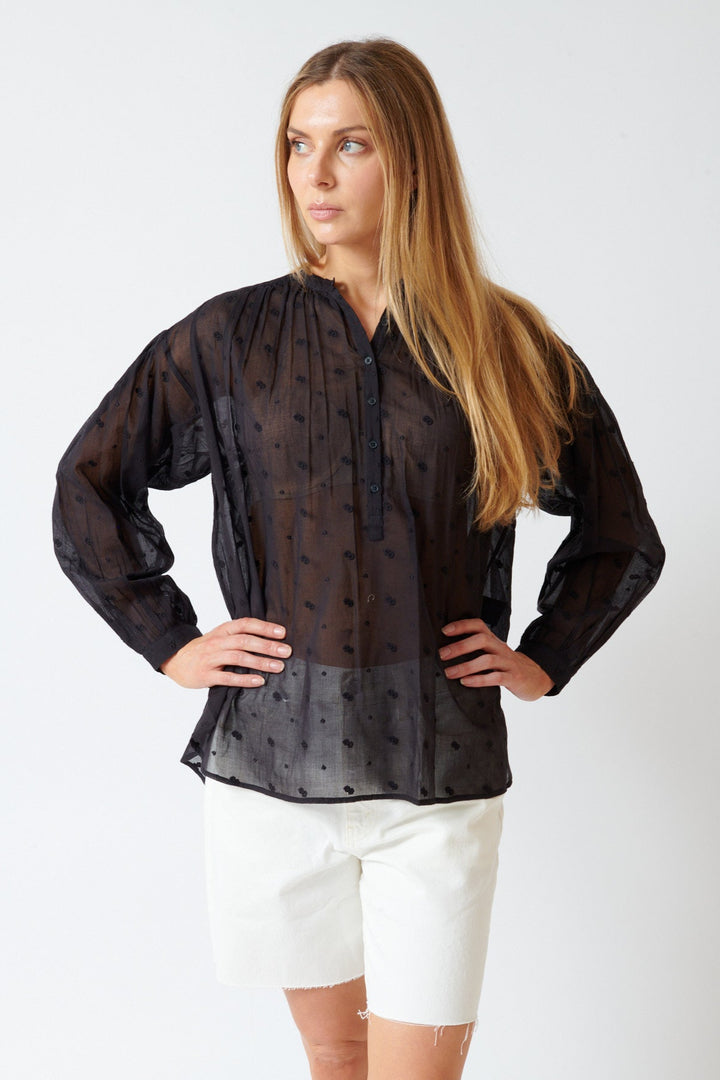 Mari wearing Nili Lotan Neville Blouse front view