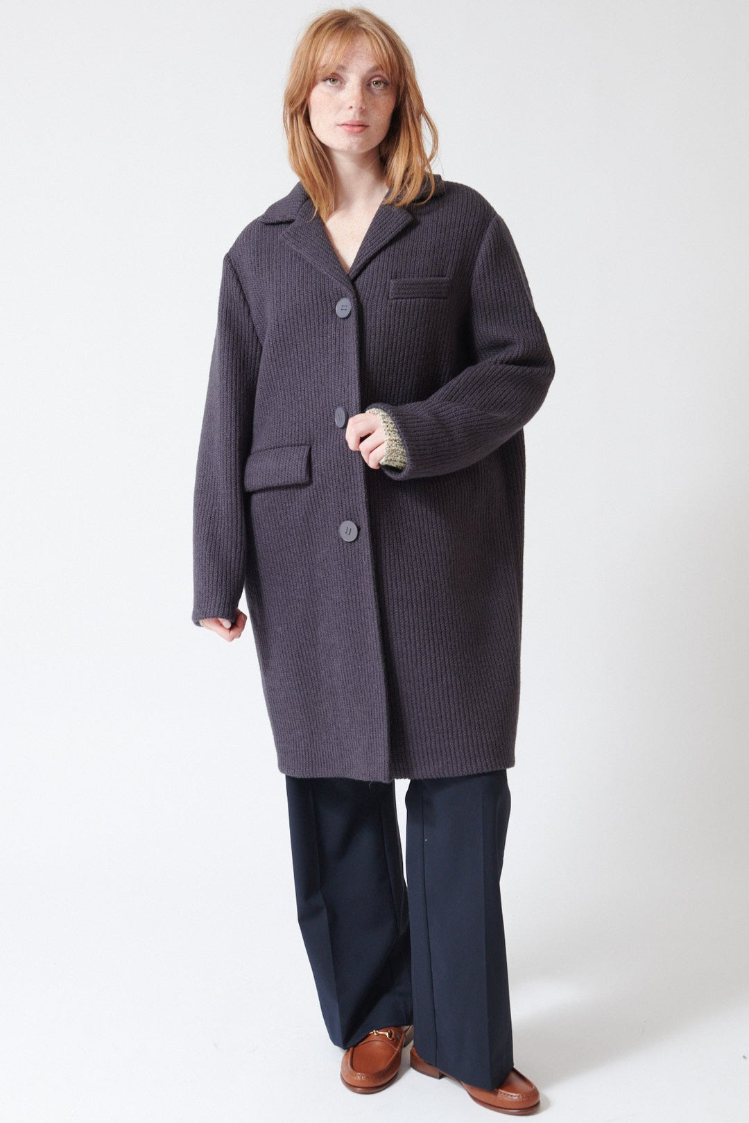 Waverly wearing Tela Soul Coat front view