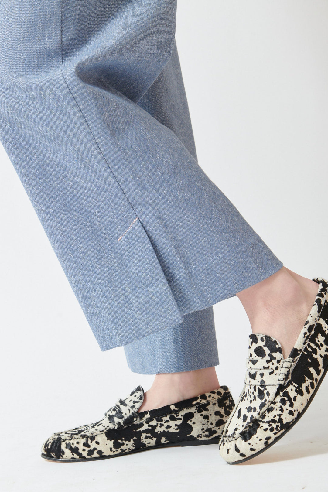 Madi wearing Odeeh Serge Pant side/ detail view 