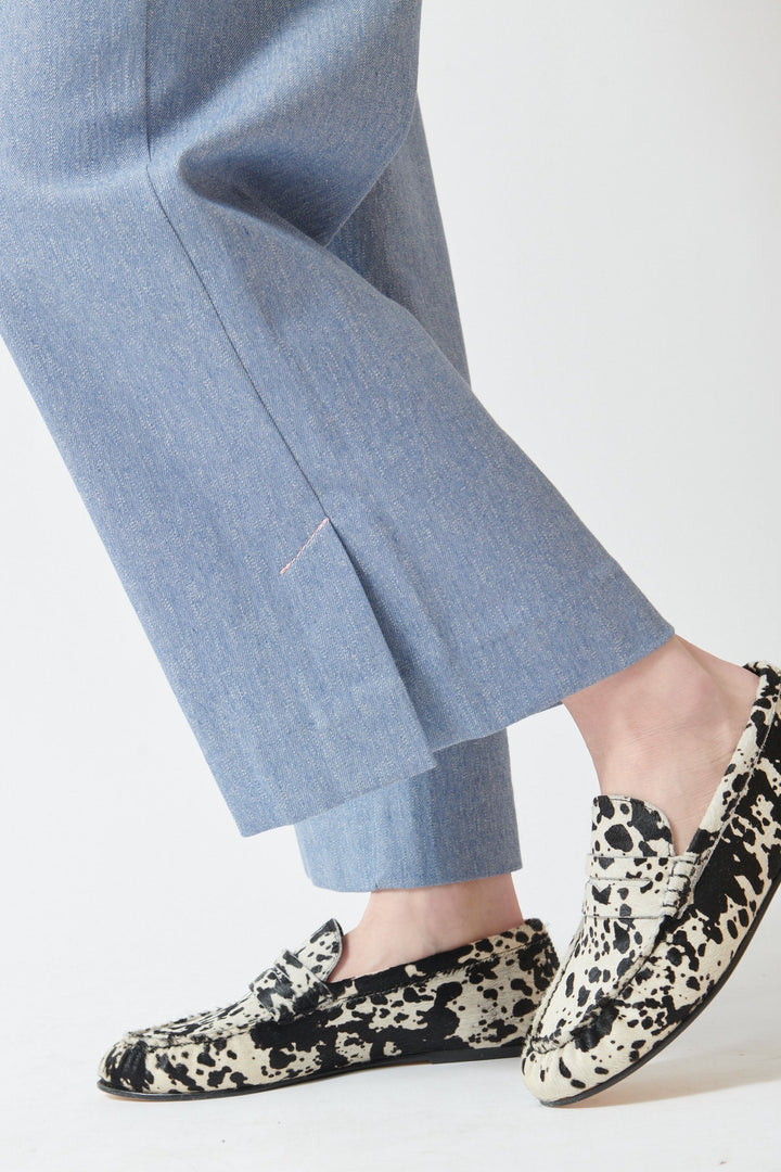 Madi wearing Odeeh Serge Pant side/ detail view 