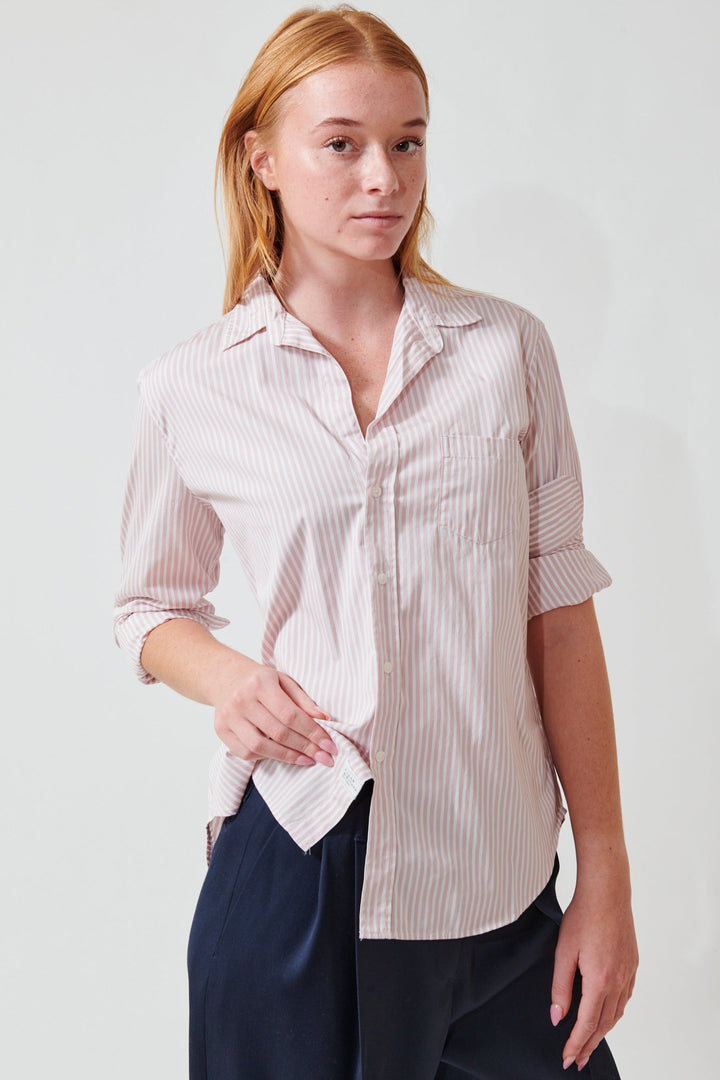 Aysia wearing Frank & Eileen Eileen Relaxed Button Up Shirt front view