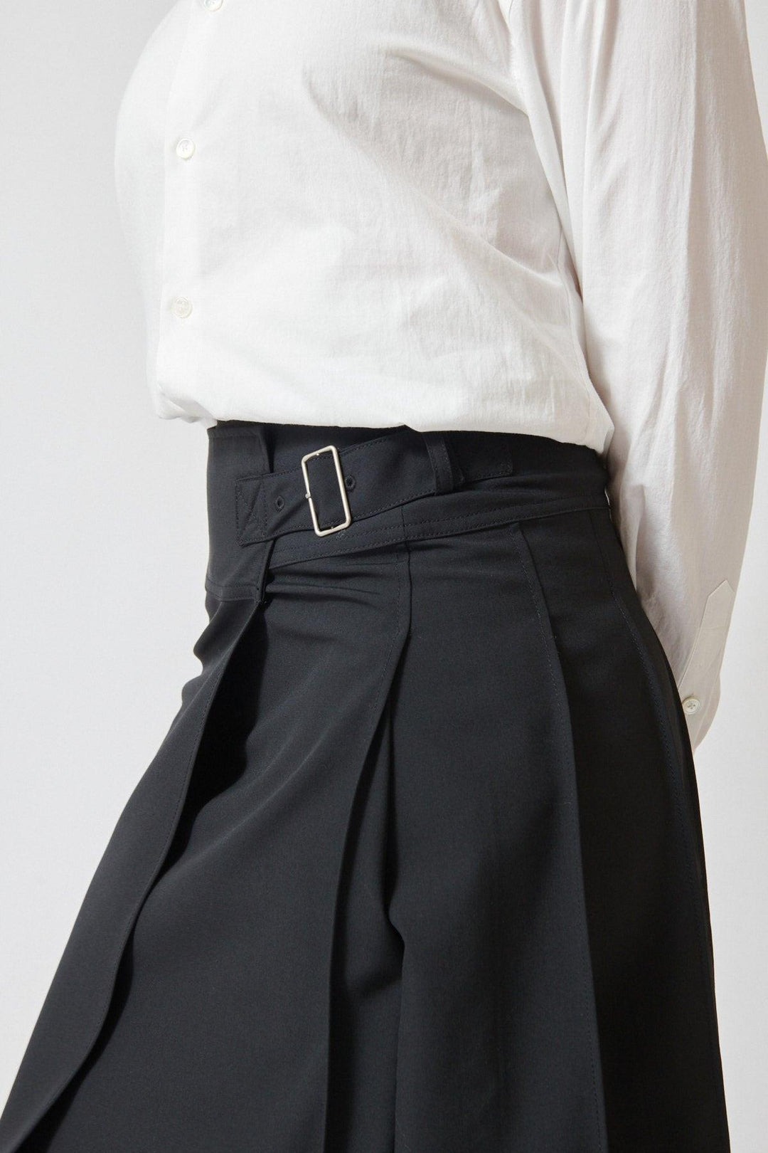 Waverly wearing 6397 Pleated Wrap Skirt Jet front/side view