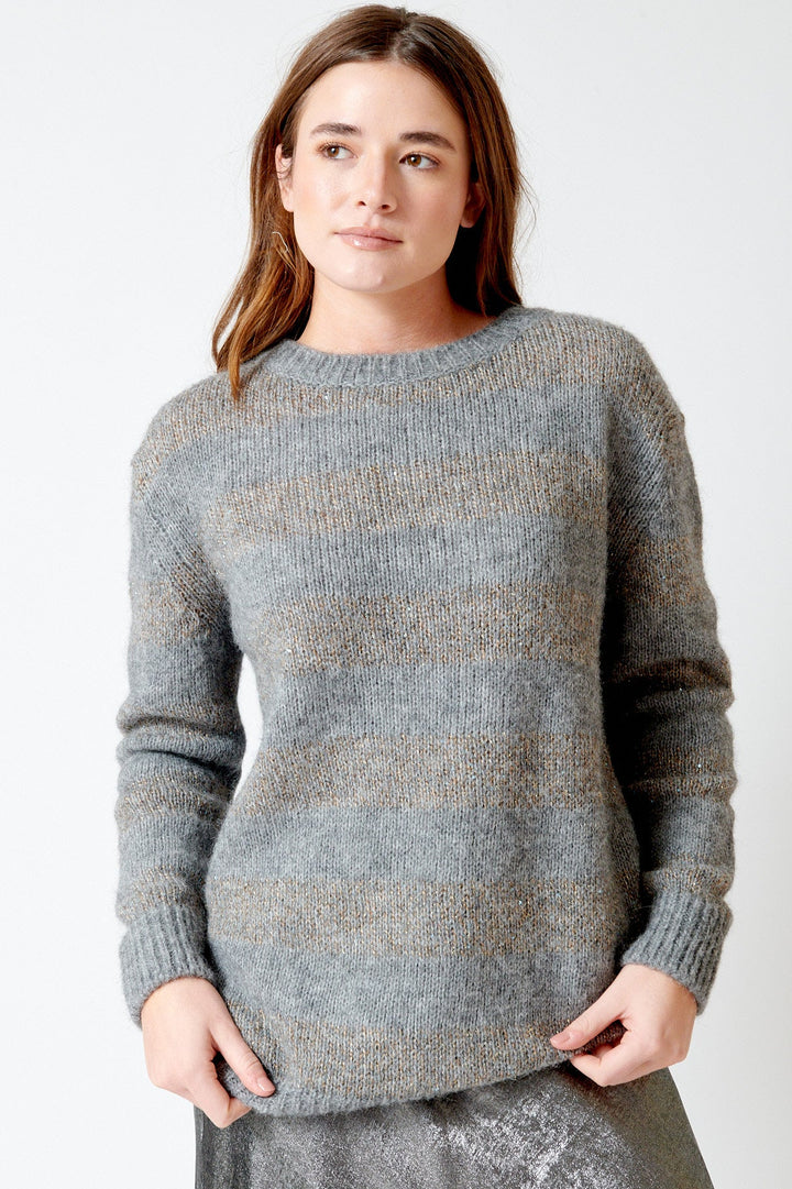Julia wearing Herno Knitted Shimmer Sweater front view