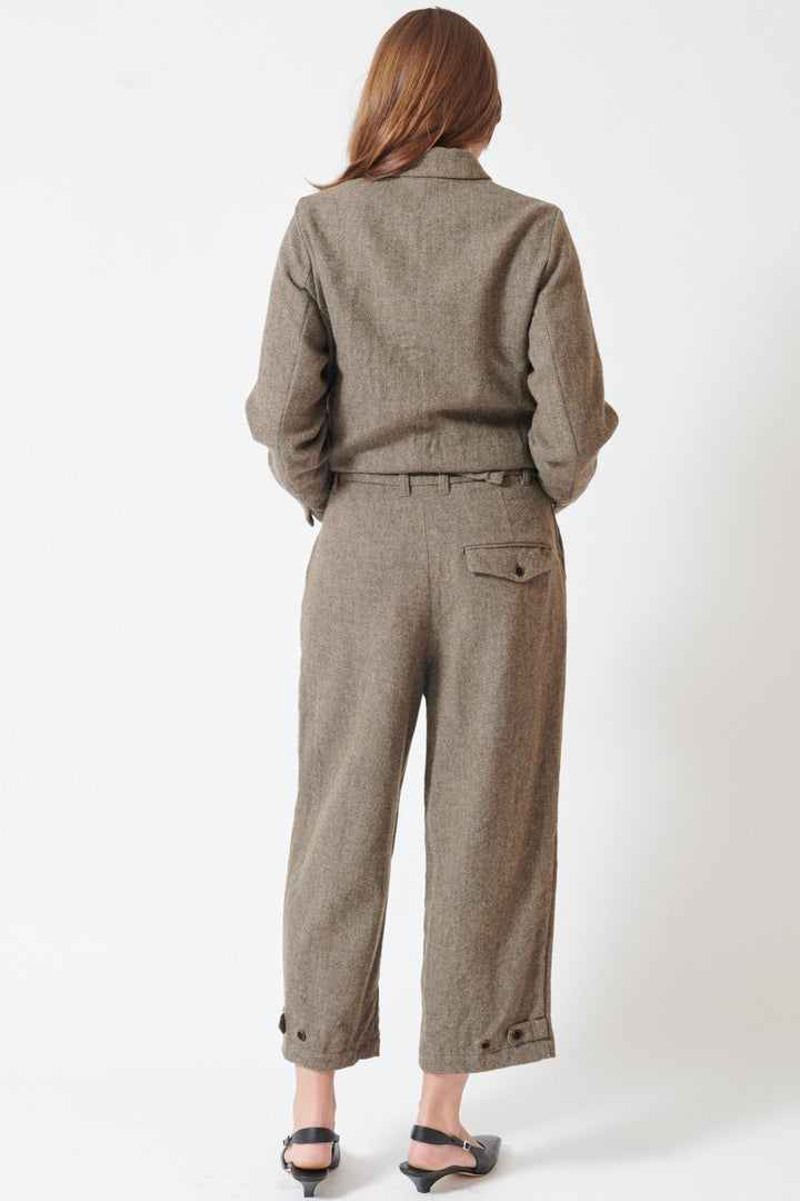 Julia wearing Pas de Calais Eco Wool Herringbone Wide Pants rear view