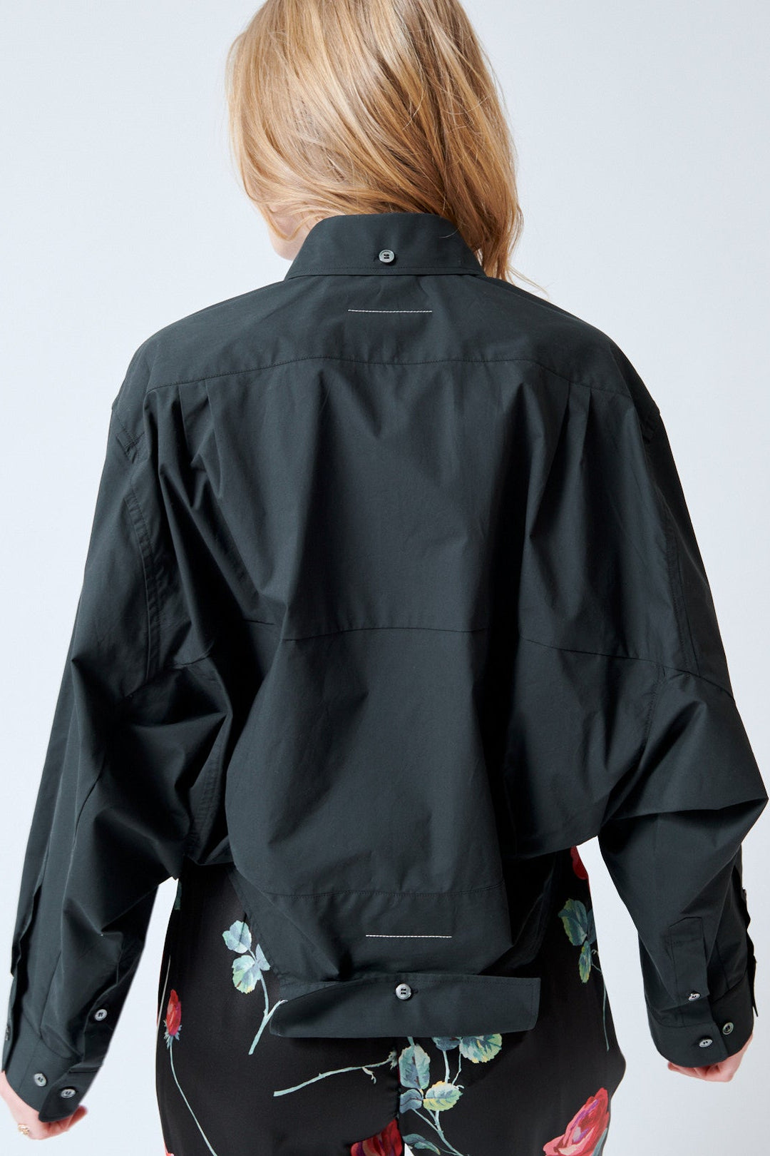 Madi wearing MM6 Maison Margiela Which Way Is Up Cotton Poplin Shirt rear view