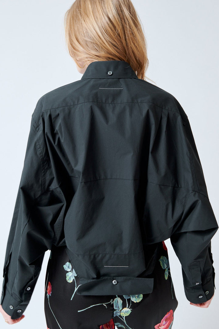 Madi wearing MM6 Maison Margiela Which Way Is Up Cotton Poplin Shirt rear view