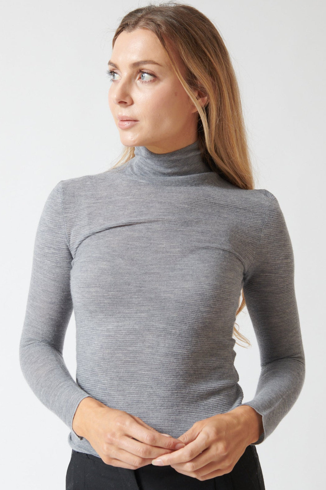 Mari wearing Lisa Yang Lory Sweater front view