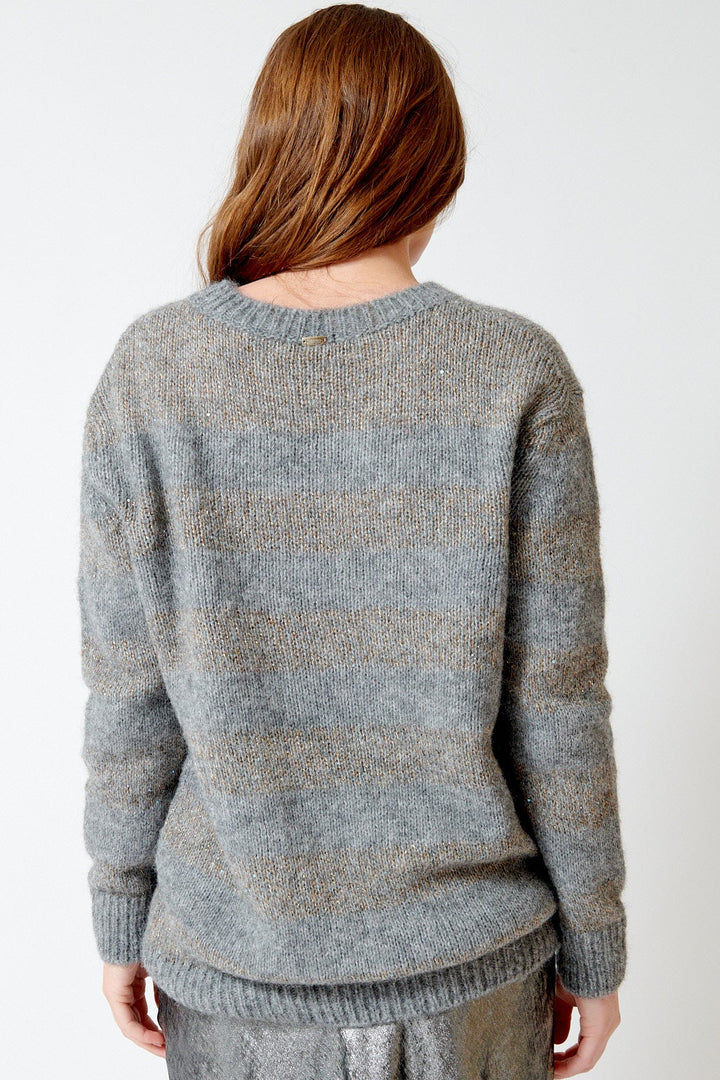 Julia wearing Herno Knitted Shimmer Sweater rear view