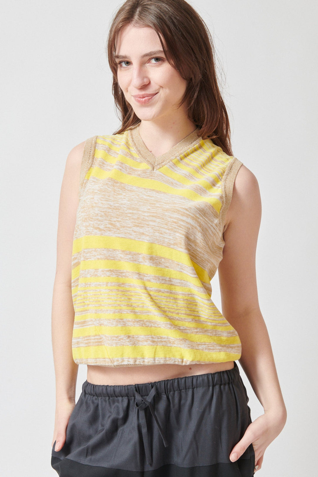 Sophie wearing 6397 Twisted Vest front view