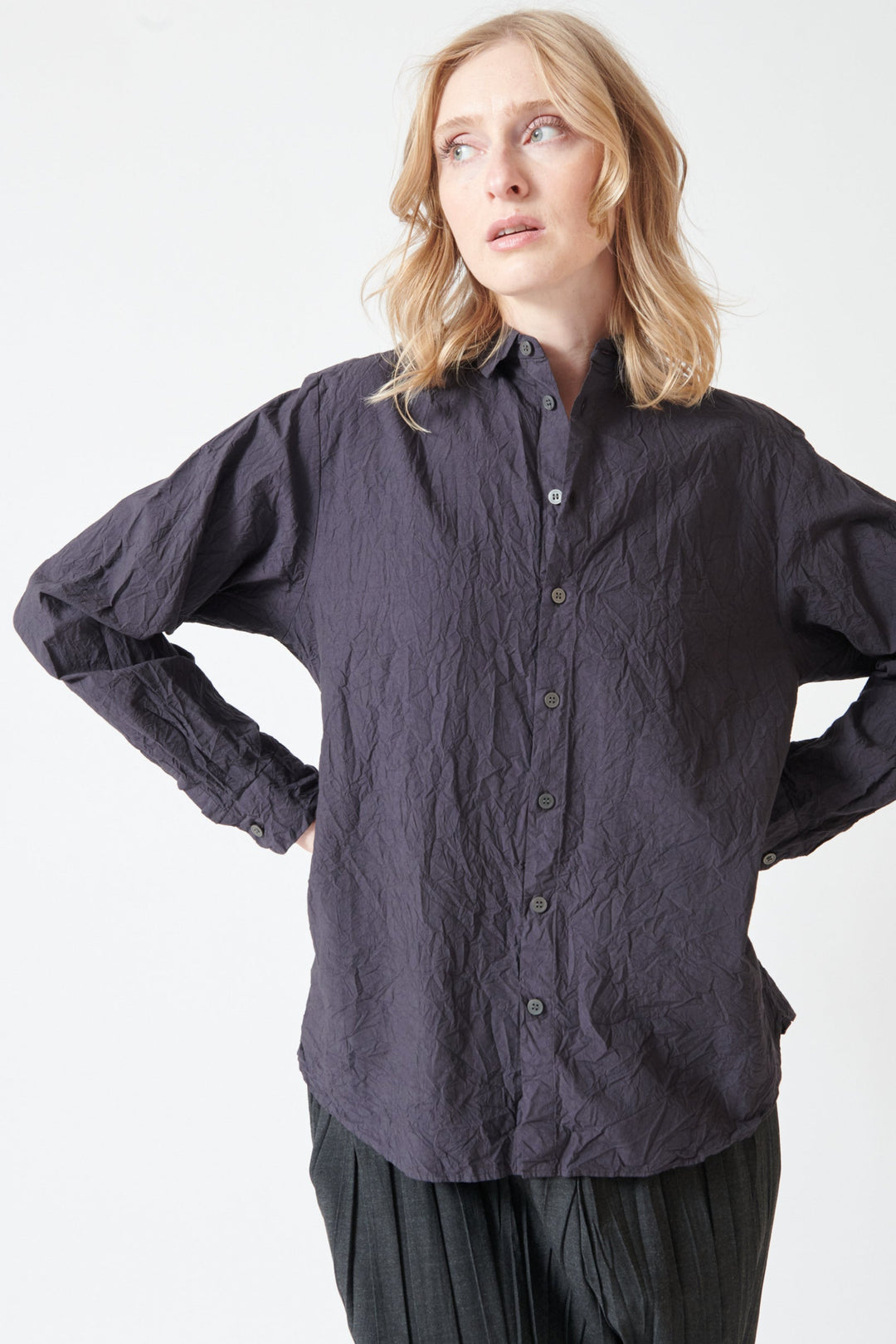 Madi wearing Pas de Calais Cotton Typewriter Blouse front view