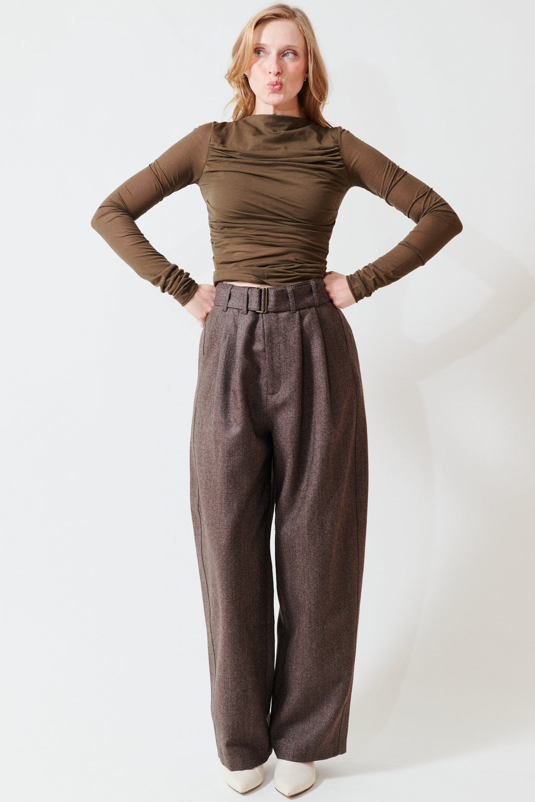Madi wearing Soeur Cole Trouser front view
